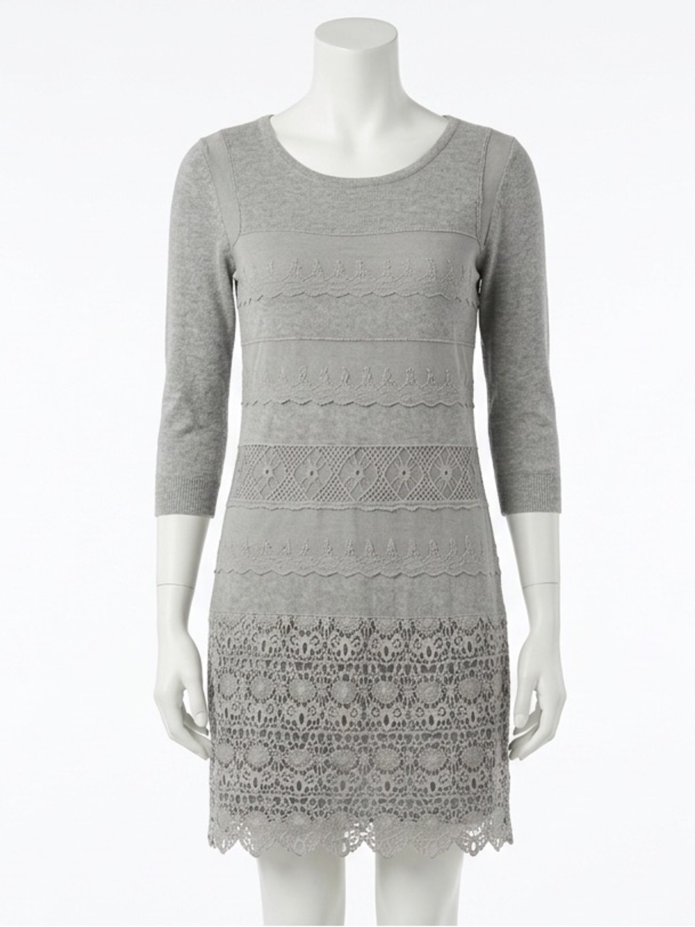 Sundance Lovely Days Tunic Dress Grey Lace Crochet Knit Fairycore Coquette Sz MP